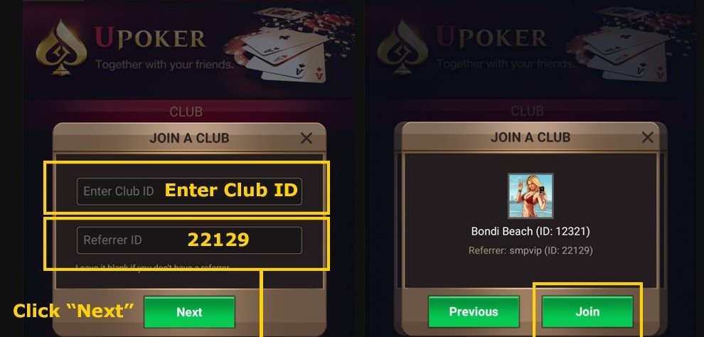 Club ID for playing Upoker