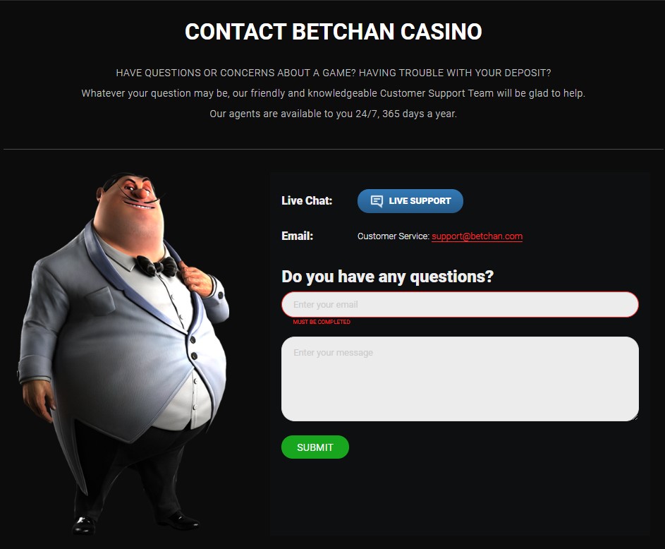 Betchan Casino contact support