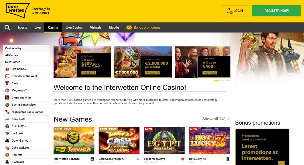 Interwetten casino homepage screenshot