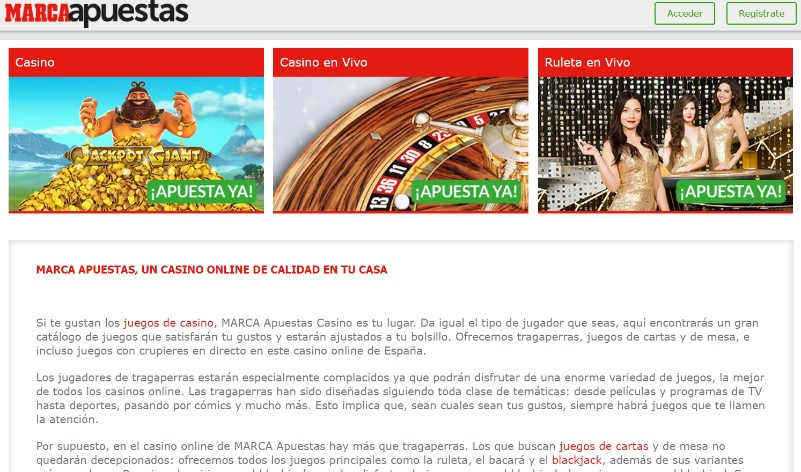 Marcaapuestas Casino homepage screenshot