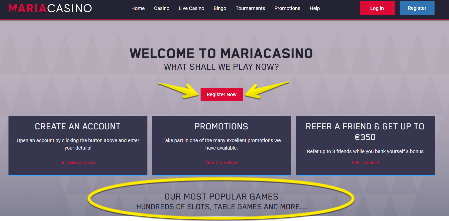 Maria Casino Homepage with join button