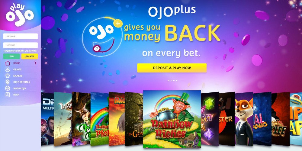 PlayOjO Casino homepage screenshot