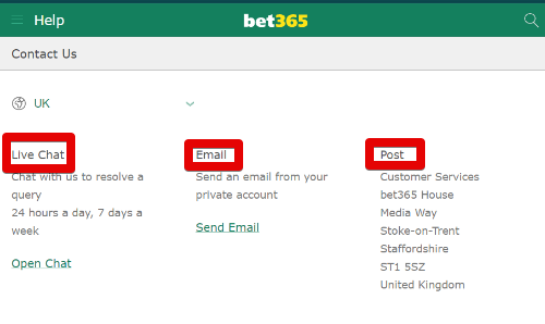 bet365 casino contact us page