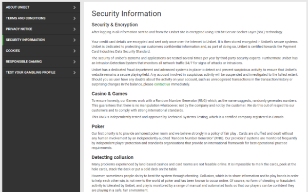 Unibet security information