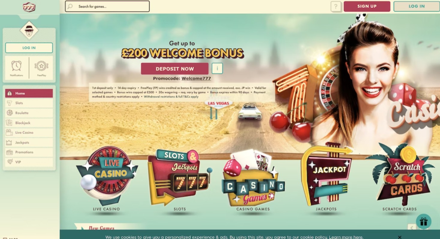 Tangkapan layar beranda situs web kasino 777