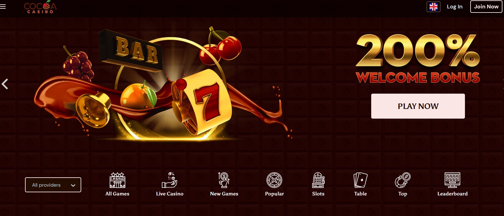 cocoa casino website homepage screenshot