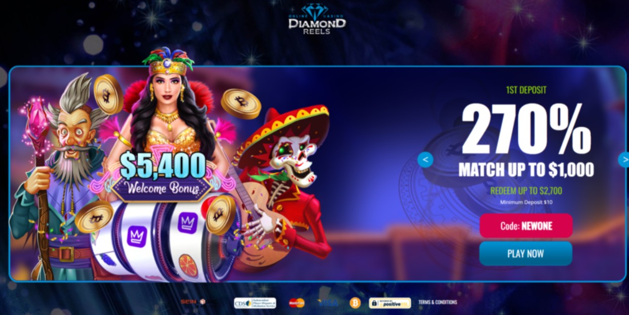 diamond reels casino website homepage screenshot