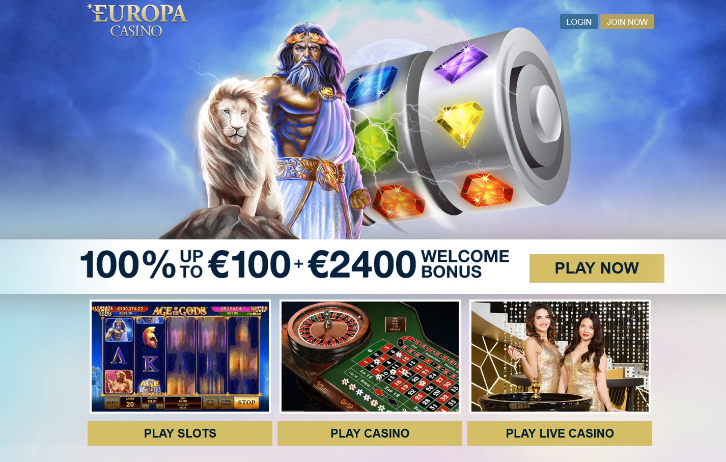europa casino website homepage screenshot
