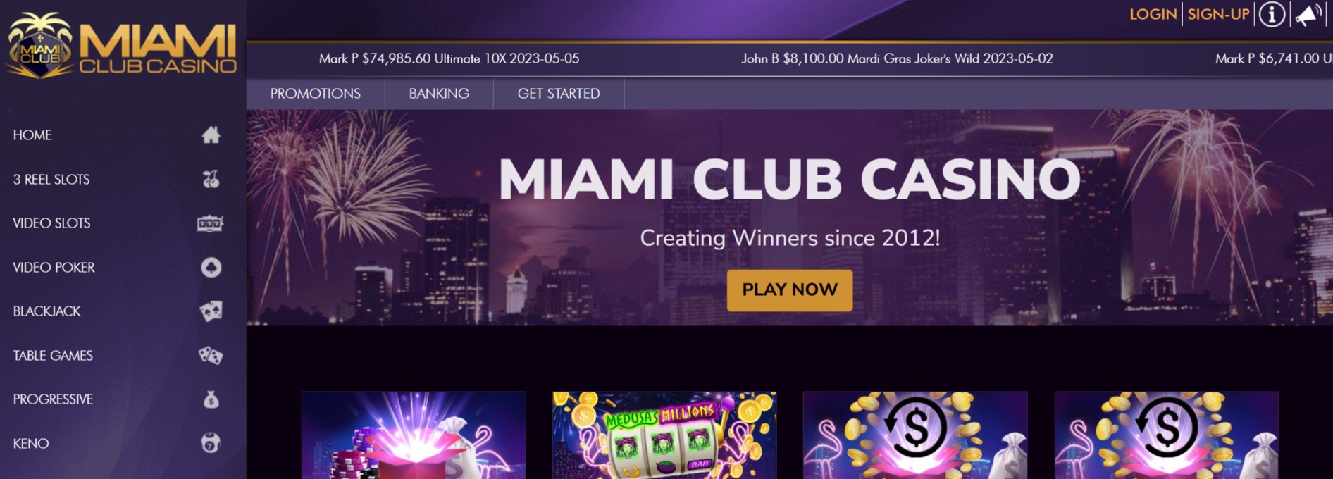 miami club casino website homepage screenshot
