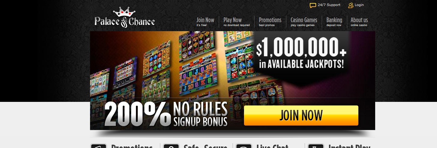Tangkapan layar beranda situs web palace of chance casino