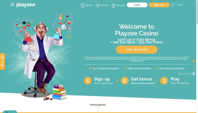 playzee casino website homepage-screenshot