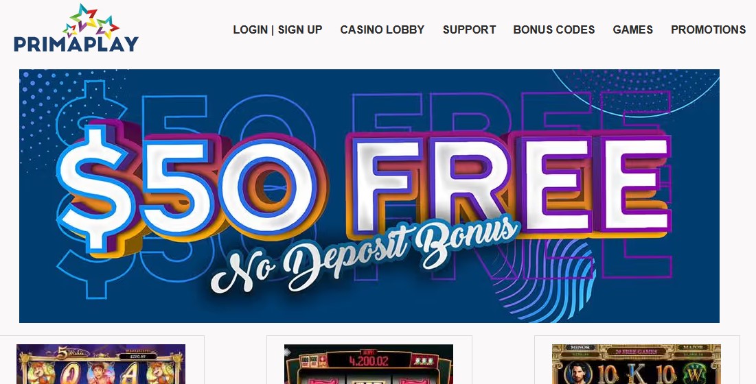 prima play casino website homepage screenshot