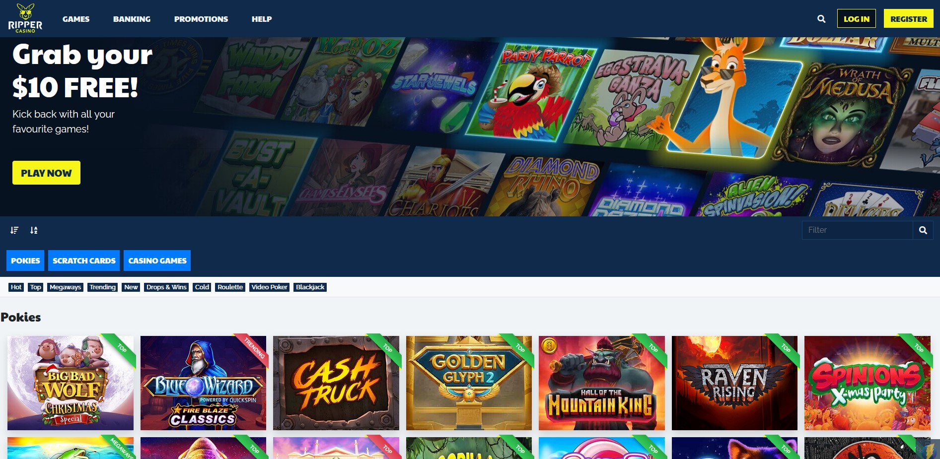 Ripper casino homepage screenshot