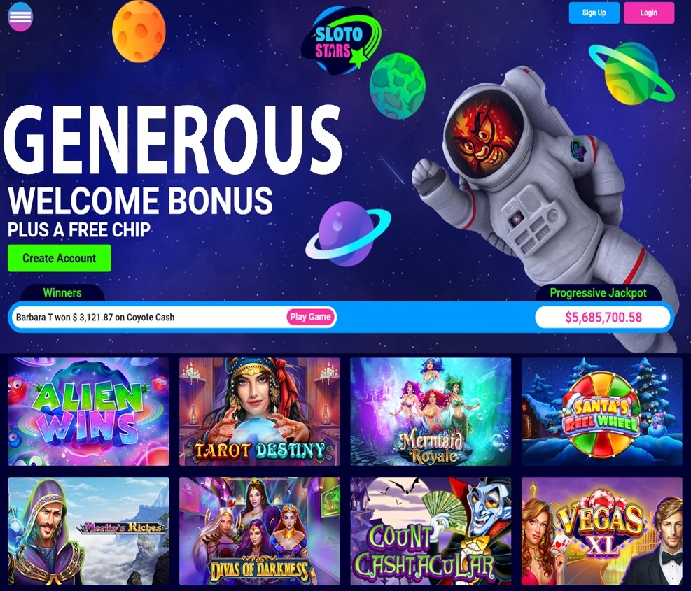 sloto stars casino website homepage screenshot