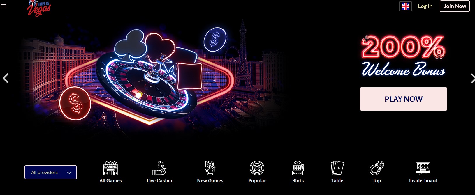 this is vegas casino website homepage screenshot