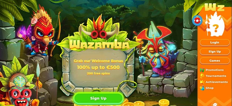 wazamba casino website homepage screenshot