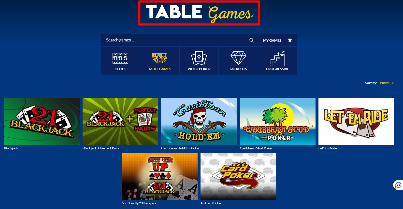 Yabby casino table games