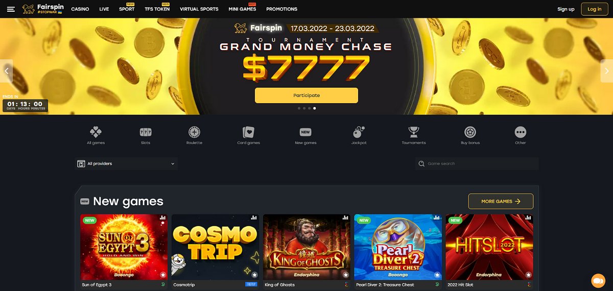 tangkapan layar beranda situs web kasino fairspin