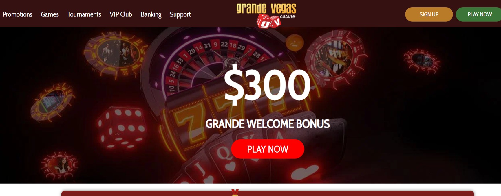 tangkapan layar beranda situs web kasino grande vegas