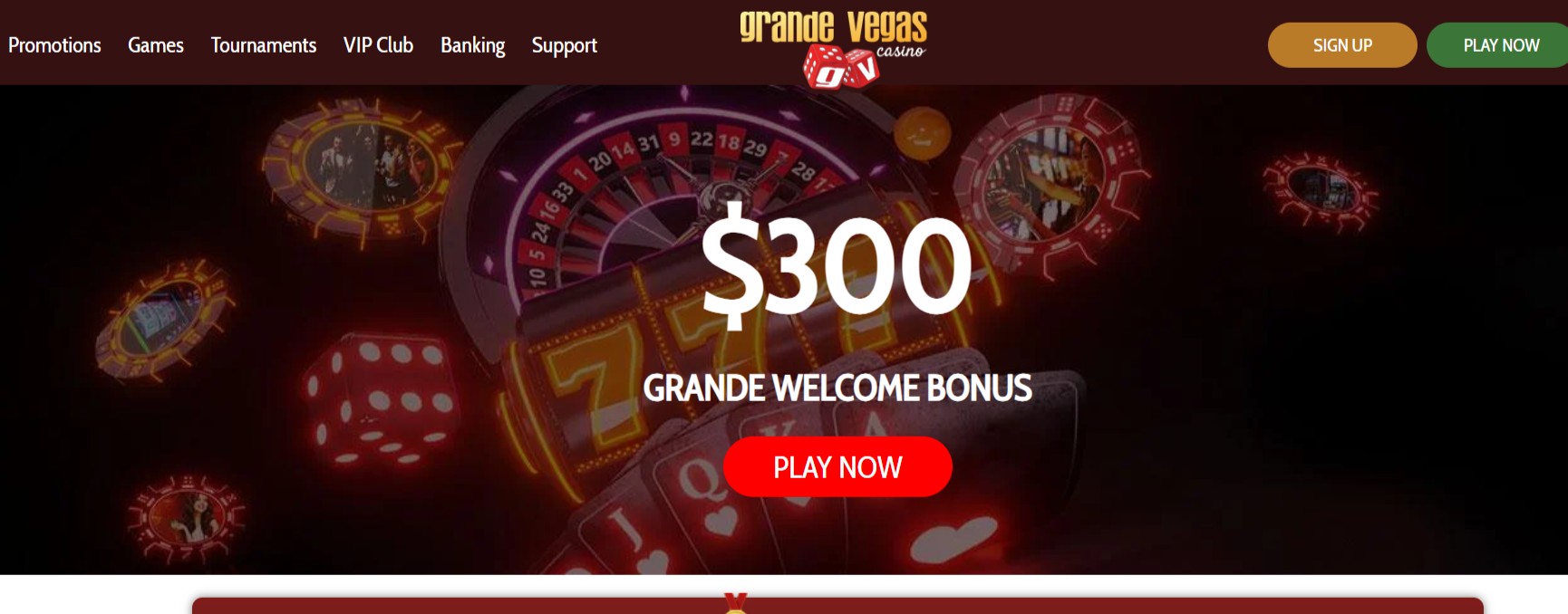 grande vegas casino website homepage screenshot