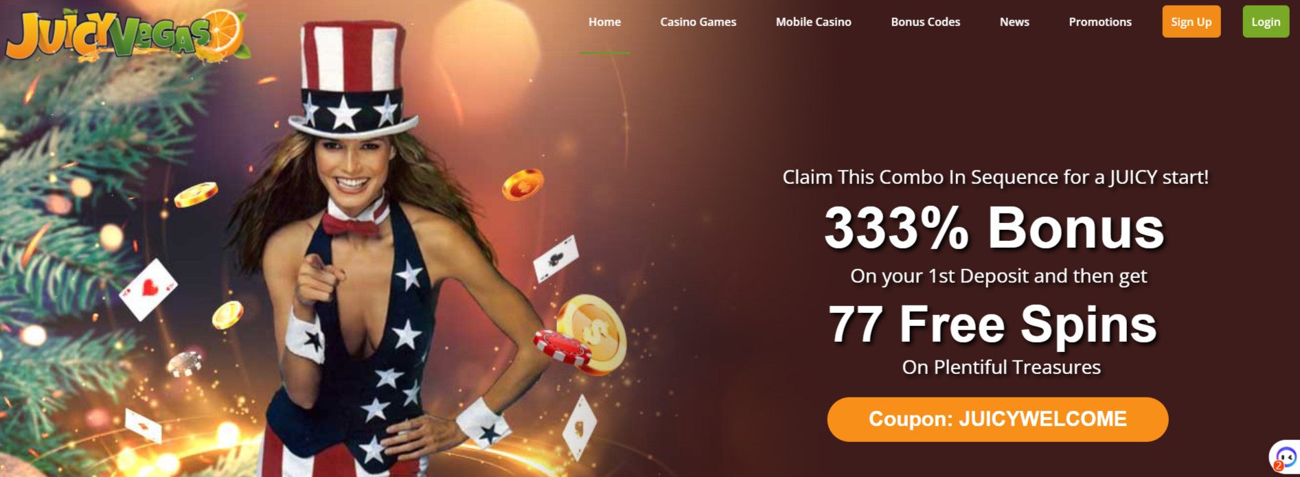 juicy vegas casino website homepage screenshot