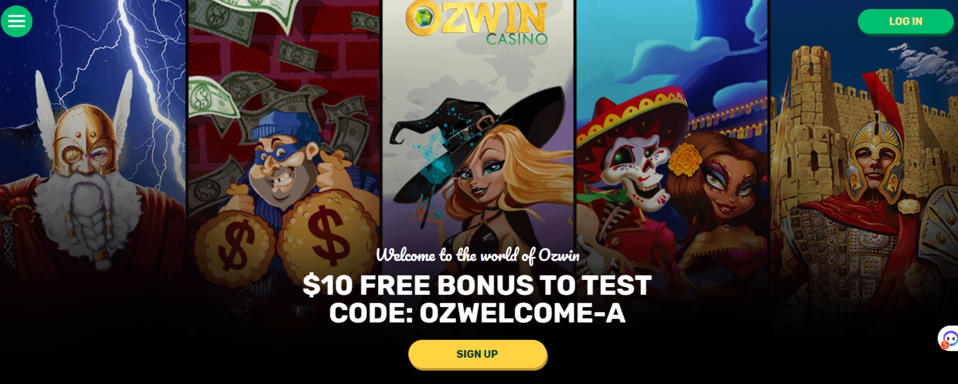 ozwin casino website homepage screenshot