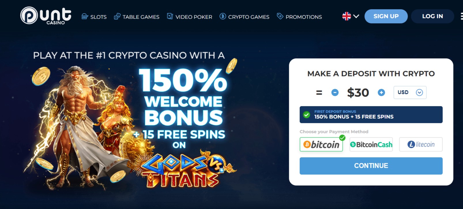 punt casino website homepage screenshot