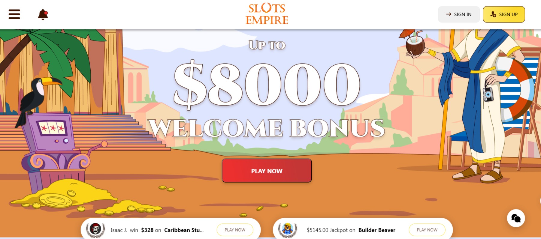 slots empire casino website homepage screenshot