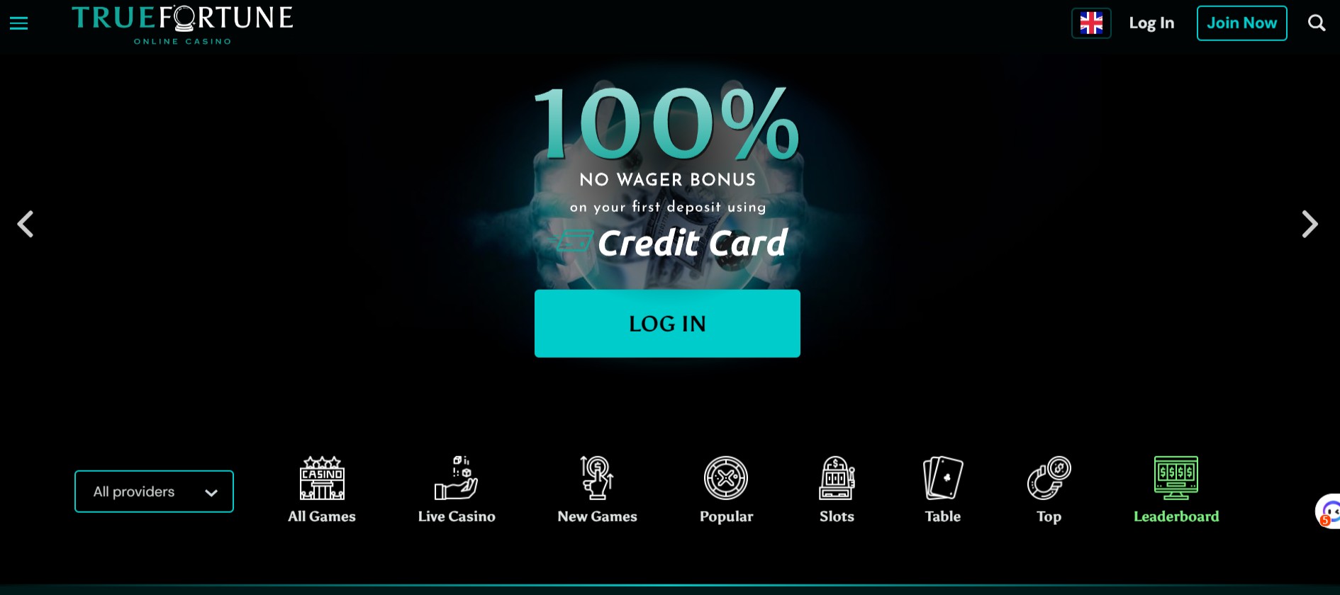 true fortune casino website homepage screenshot