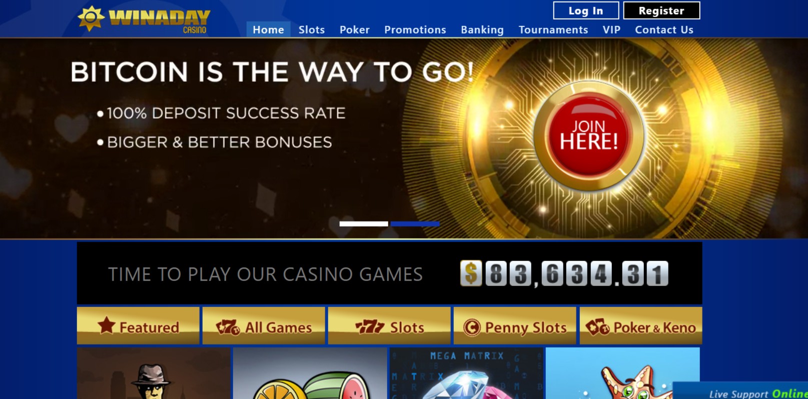 Tangkapan layar beranda situs web kasino winaday